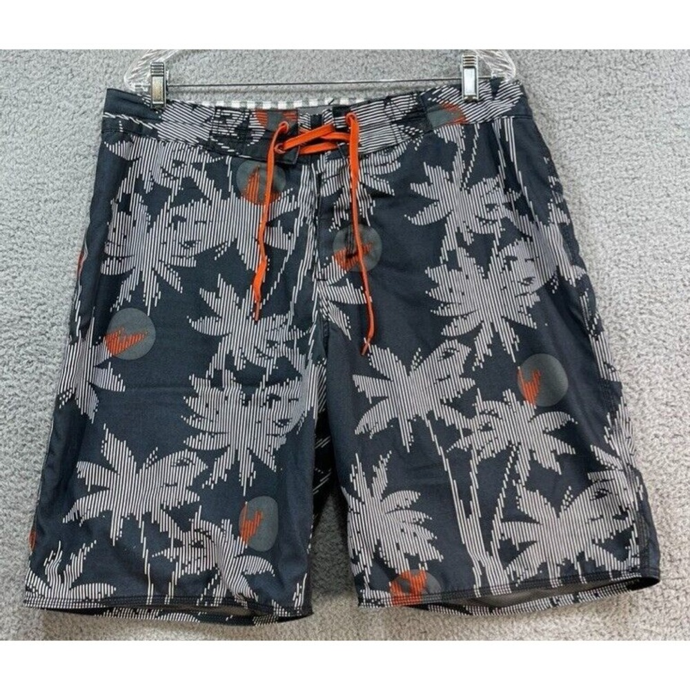 Old Navy Swim Shorts Mens L GRAY Palm Tree Surf Board Shorts Tie Front Pocket
